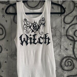 White and black witch tank top